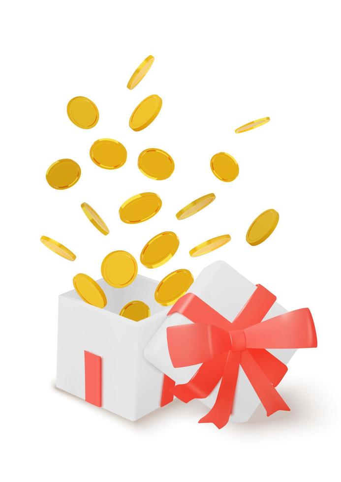 Golden coins with a gift box illustration vector