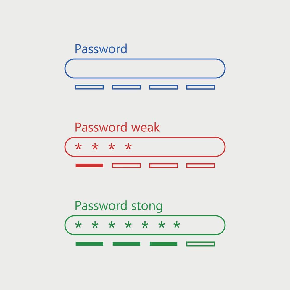 Forget password interface. Secure lock key. Weak and strong password on menu interface. Vector illustration