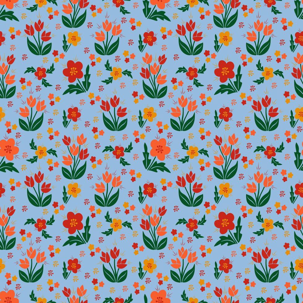 Contemporary seamless floral pattern for textile in flat minimalistic style. Modern design for clothes, fabric, paper, cover, interior decor, backgrounds. Vector isolated texture