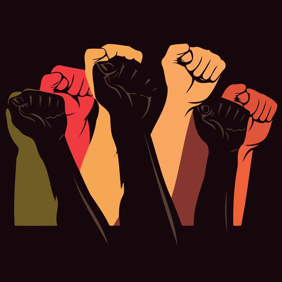 Raised Fist concept of racial diversity strength and fight vector