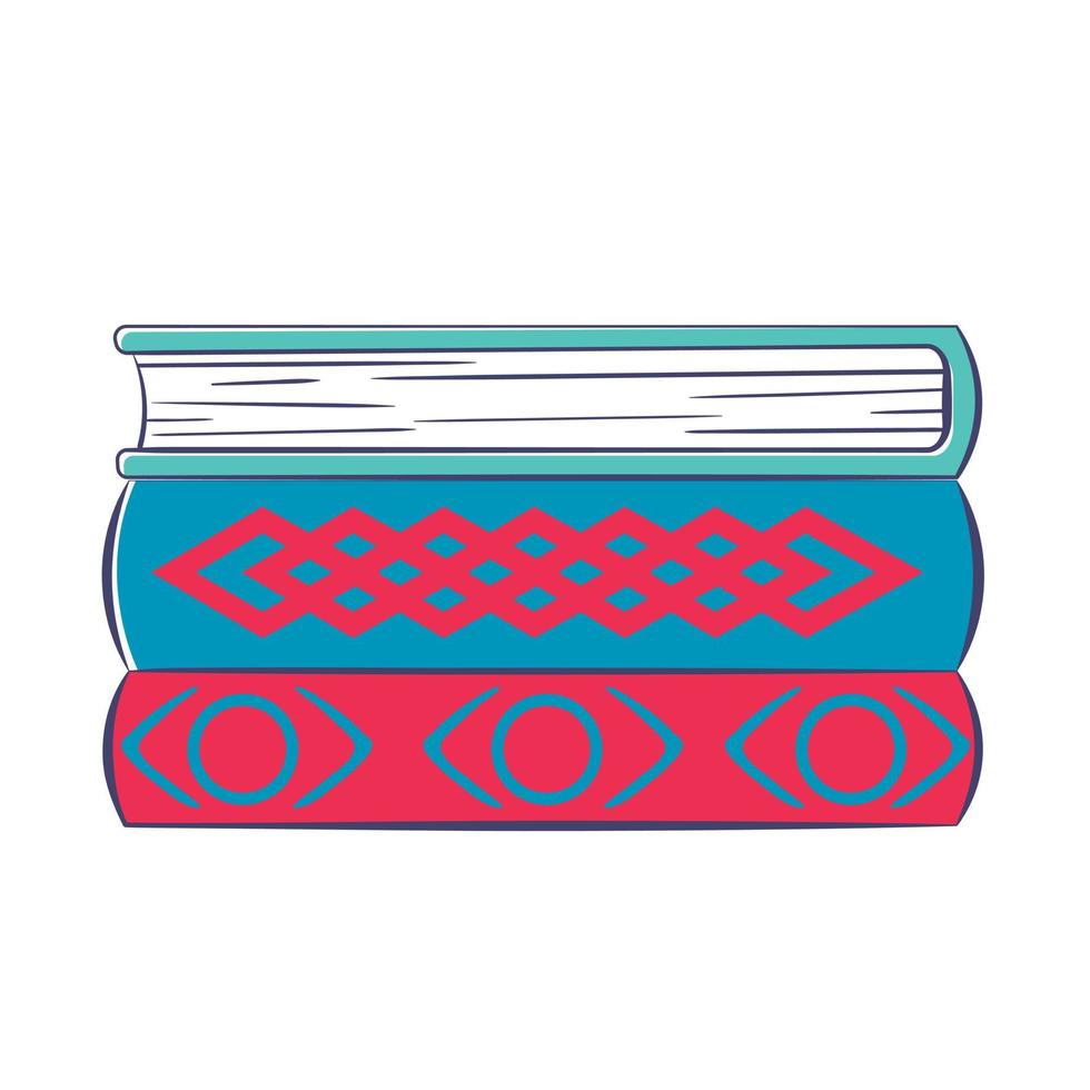 stack of multi-colored books with different patterns on the spines vector