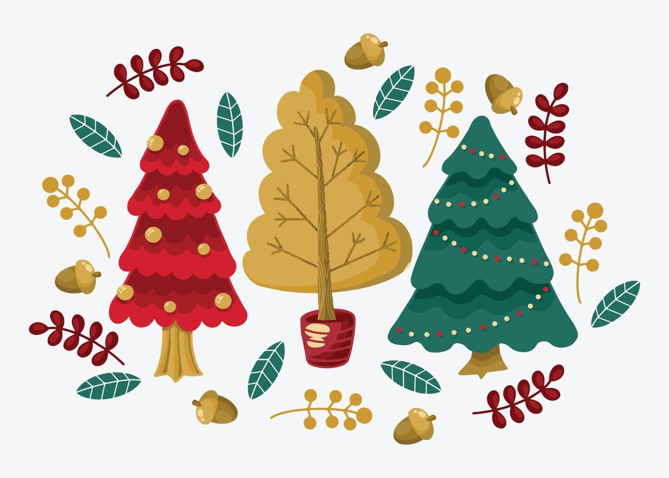 Christmas Trees and Ornaments Vector