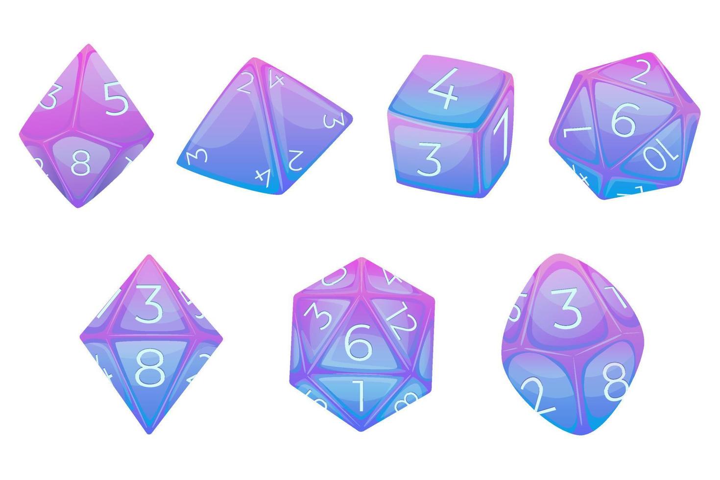 Board game dice, beautiful bright and colorful dice, illustration set, vector