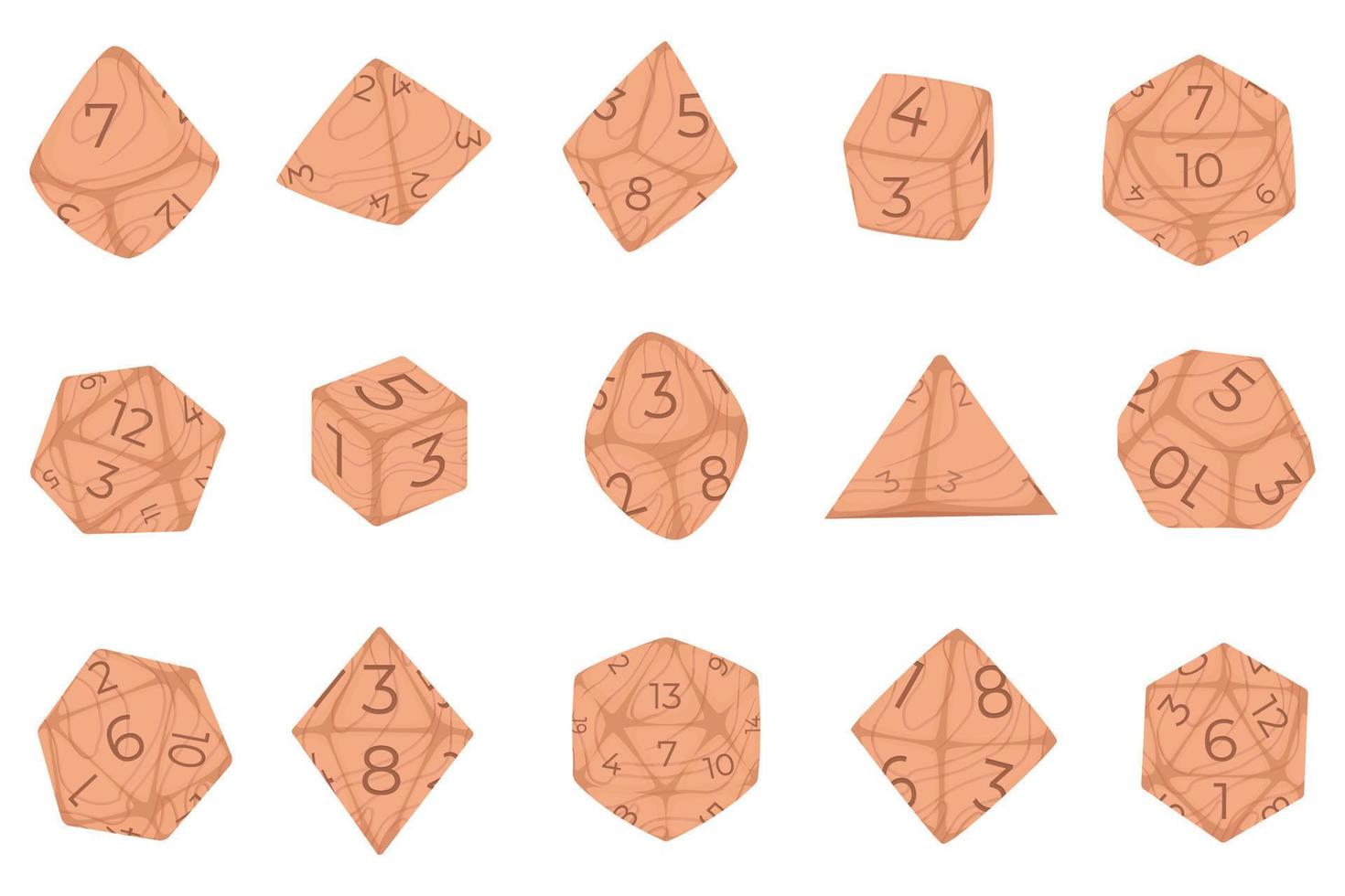 Board game dice, realistic wooden dice, illustration set, vector