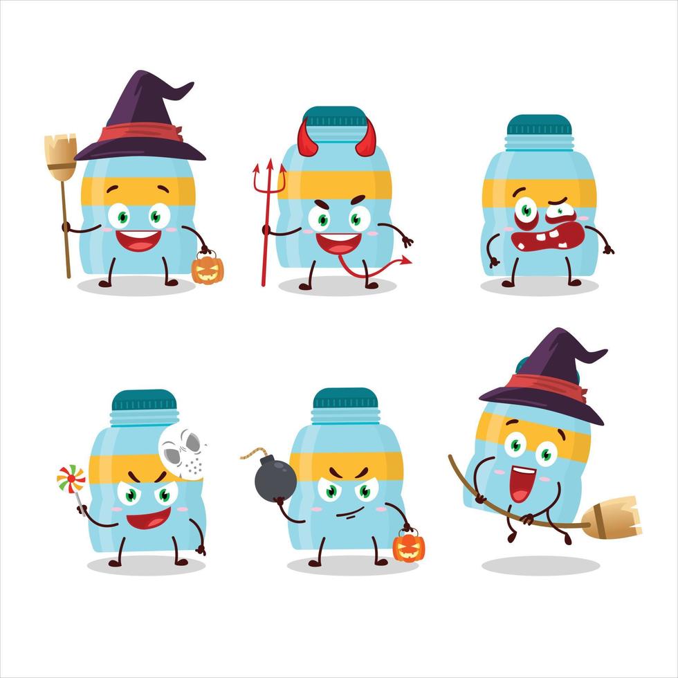 Halloween expression emoticons with cartoon character of drink bottle vector