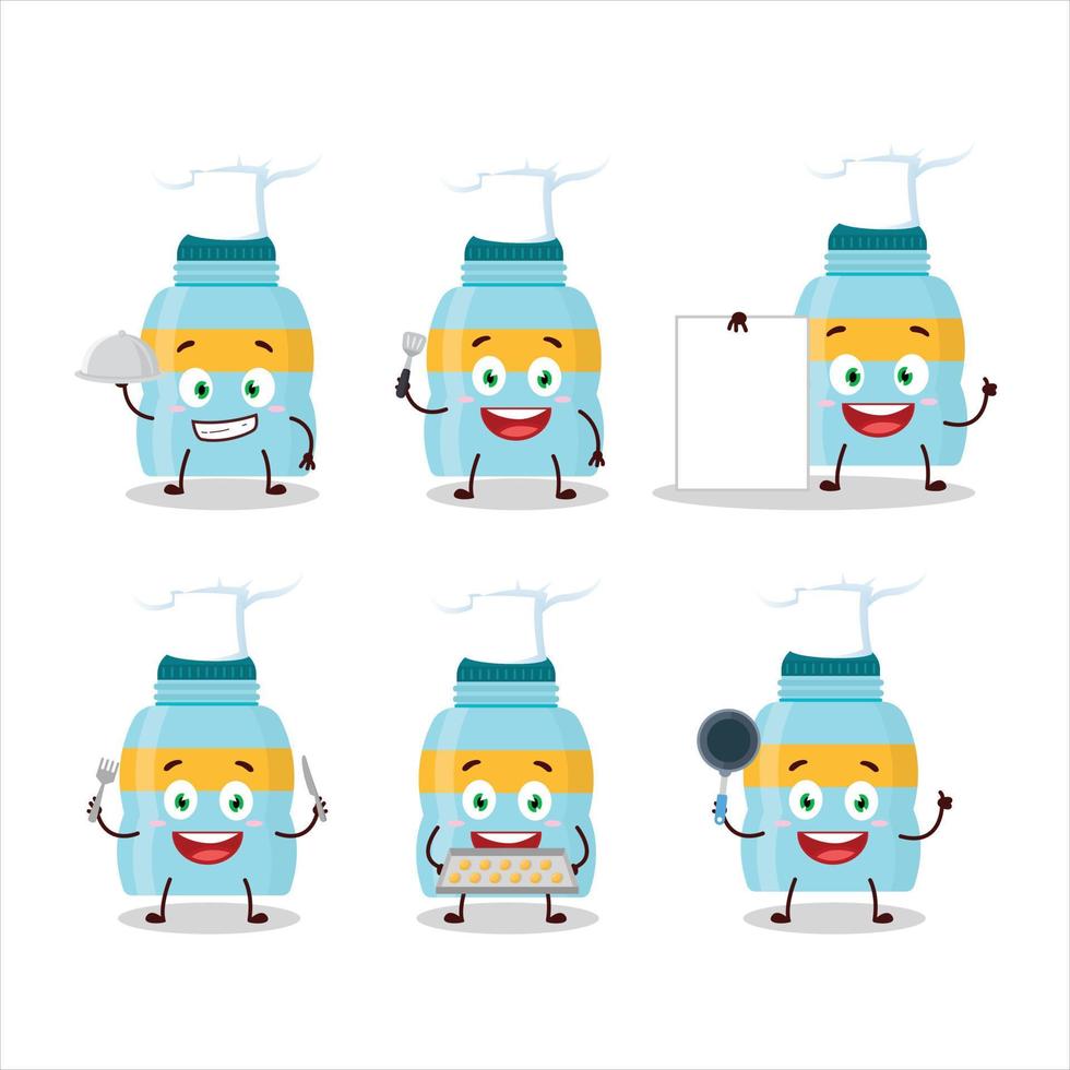 Cartoon character of drink bottle with various chef emoticons vector