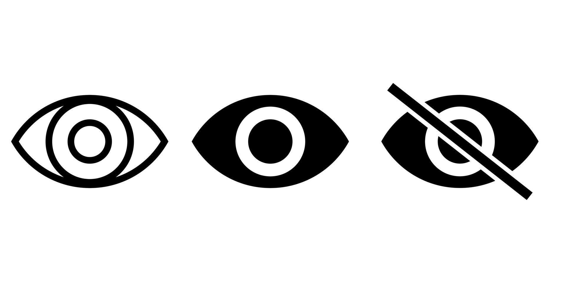 Eye icon set. Hidden icon, visible Invisible icon. Look and Vision Hide Unhide symbol. human eye, magic Eye cross symbol. sencitive content See unsee incognito mood blind sign. vector