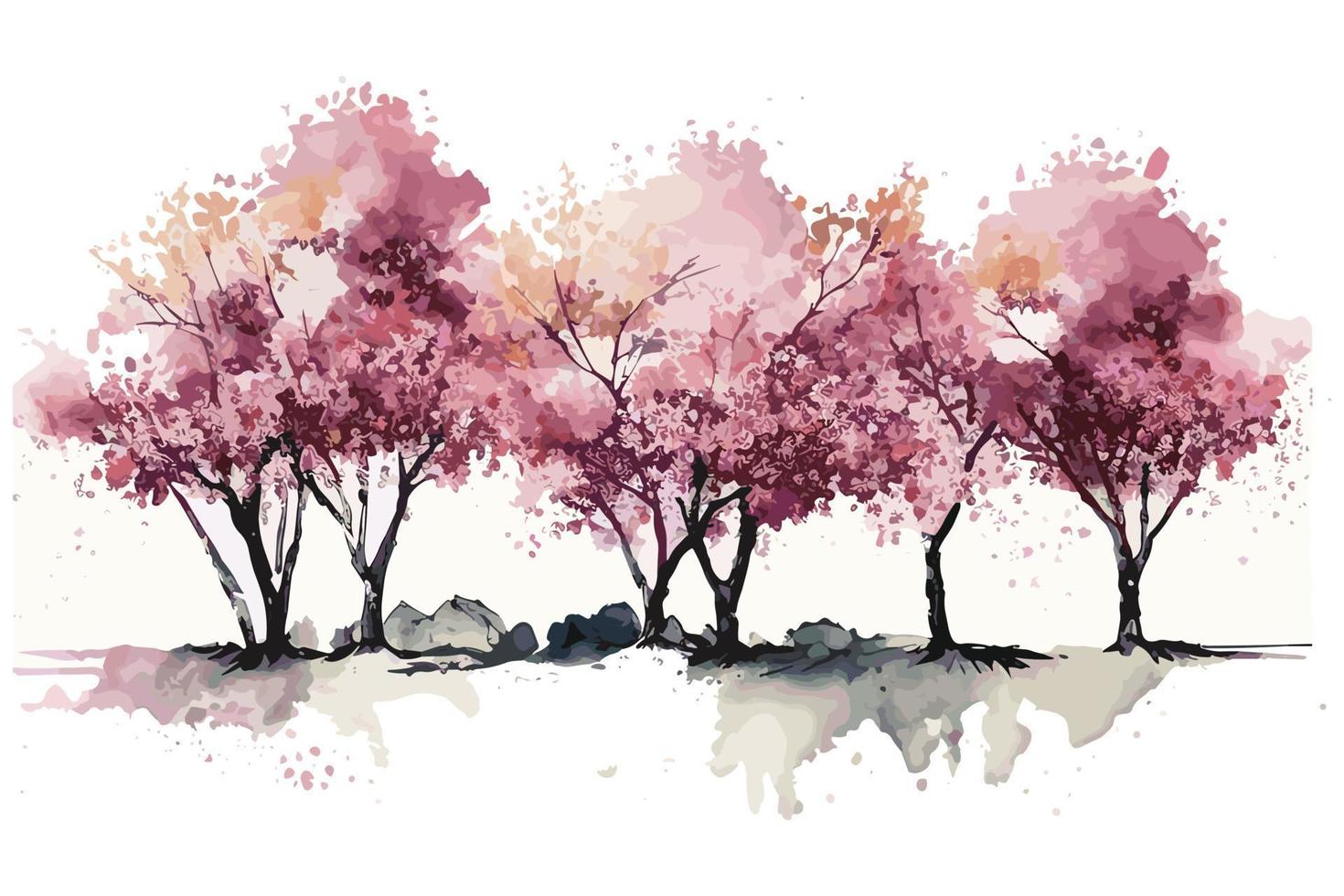 watercolor cherry blossom grove illustration design vector