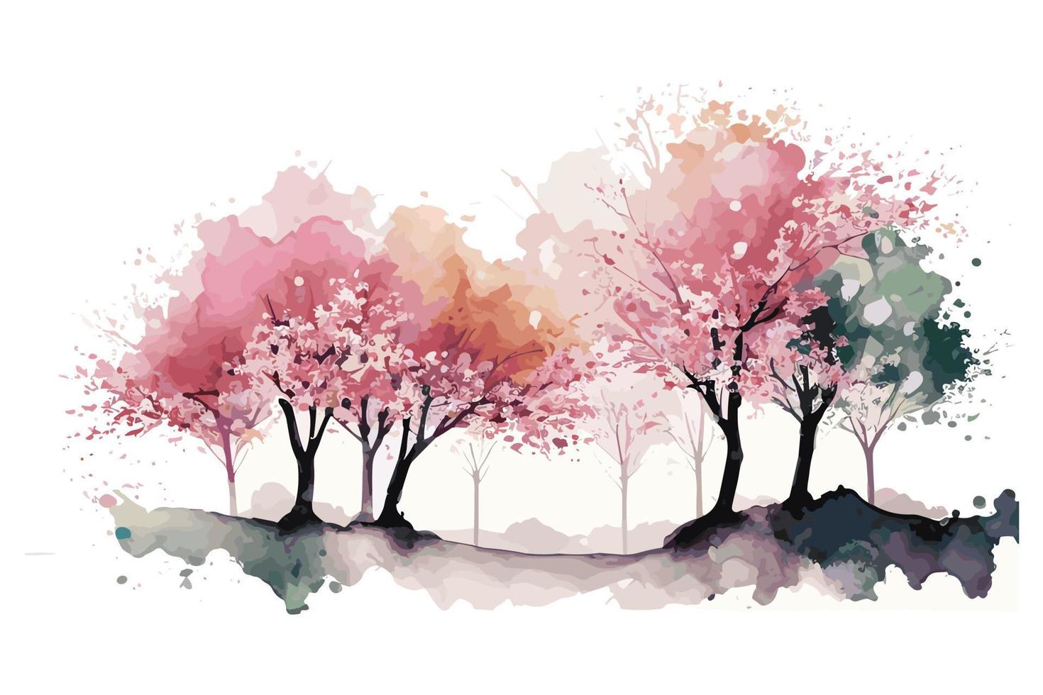 watercolor cherry blossom grove illustration design vector