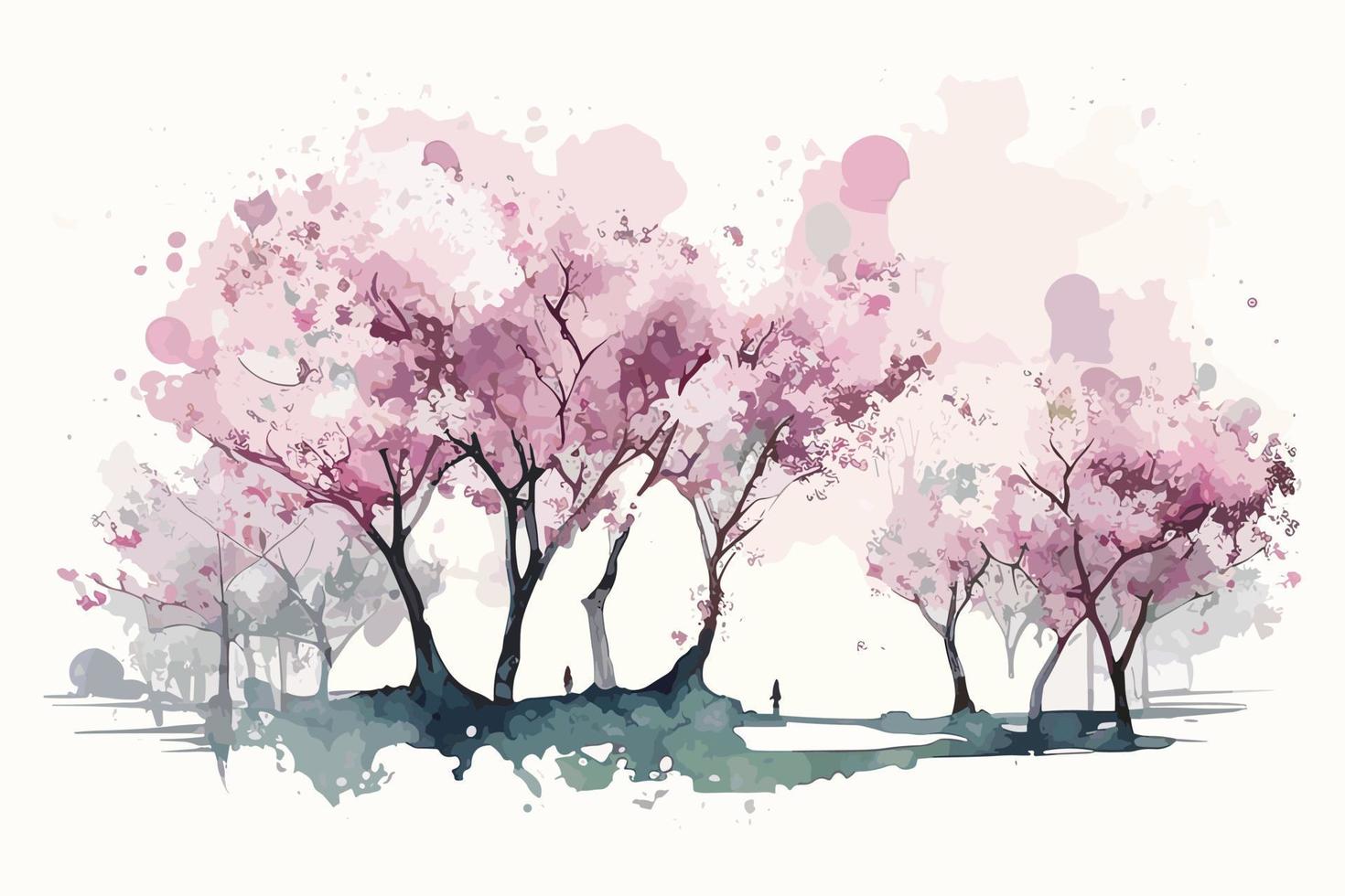 watercolor cherry blossom grove illustration design vector