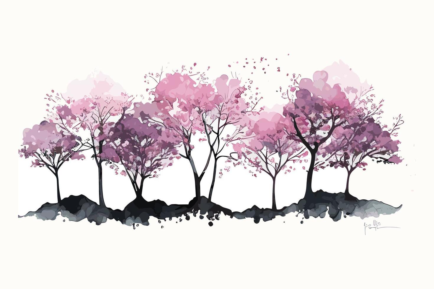 watercolor cherry blossom grove illustration design vector