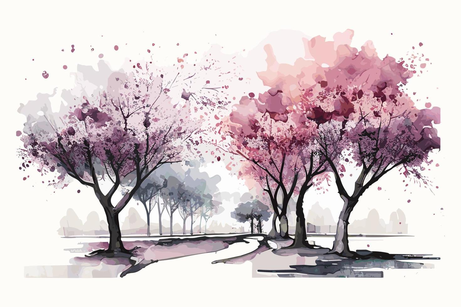 watercolor cherry blossom grove illustration design vector