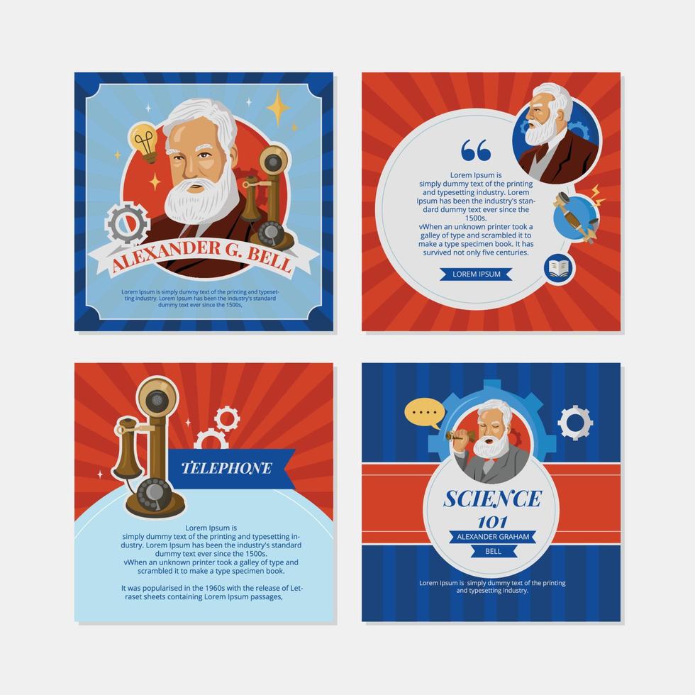 Alexander Graham Bell Social Media Set vector