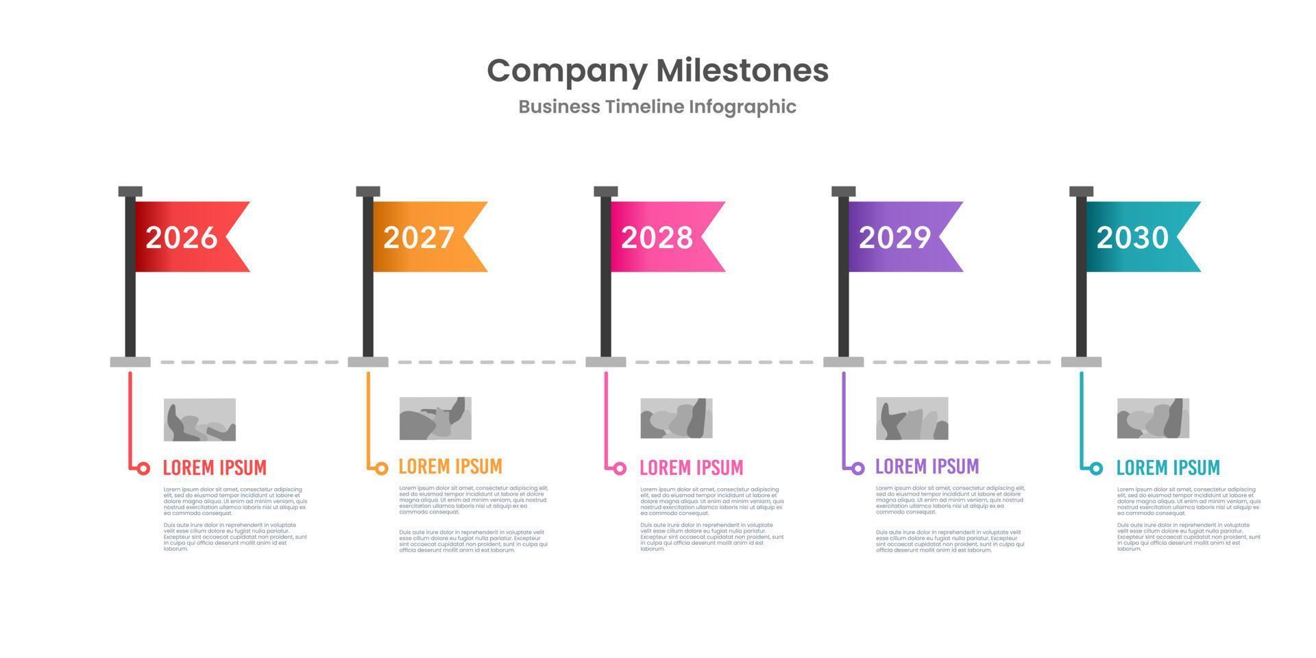 Company milestones timeline infographic with flags. business to success. Vector illustration.