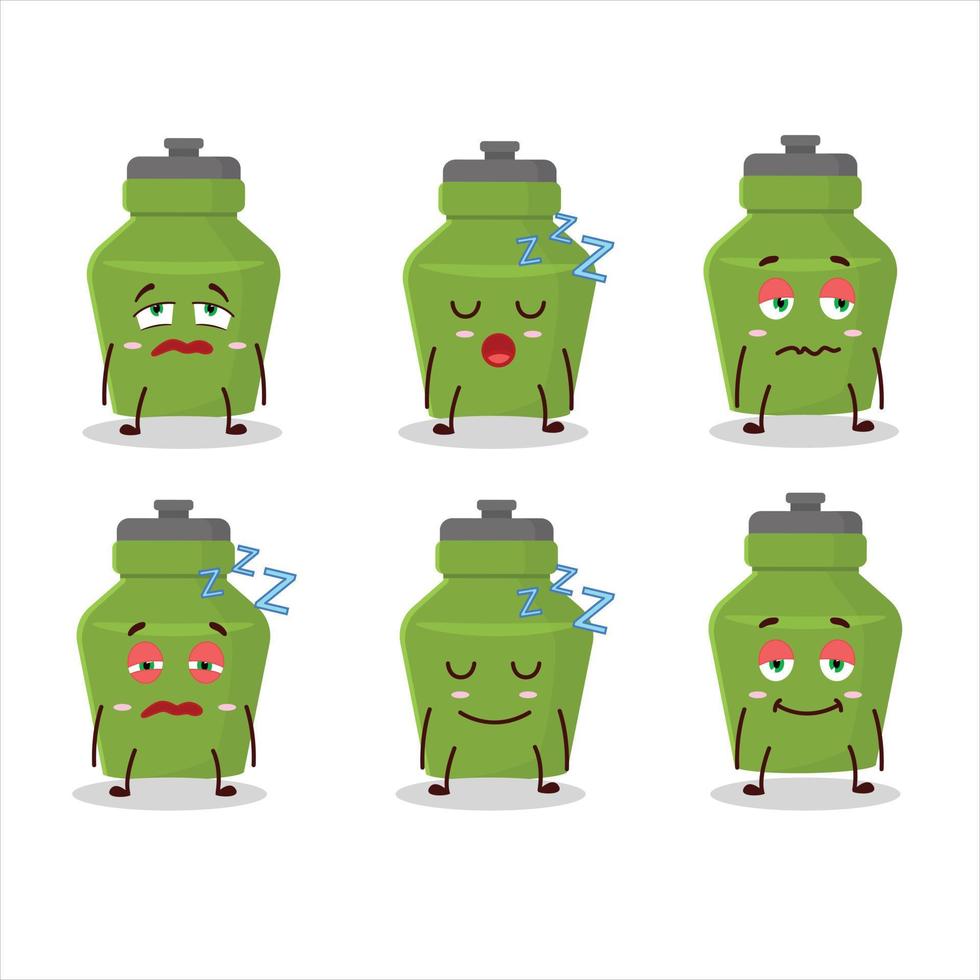 Cartoon character of green drink bottle with sleepy expression vector