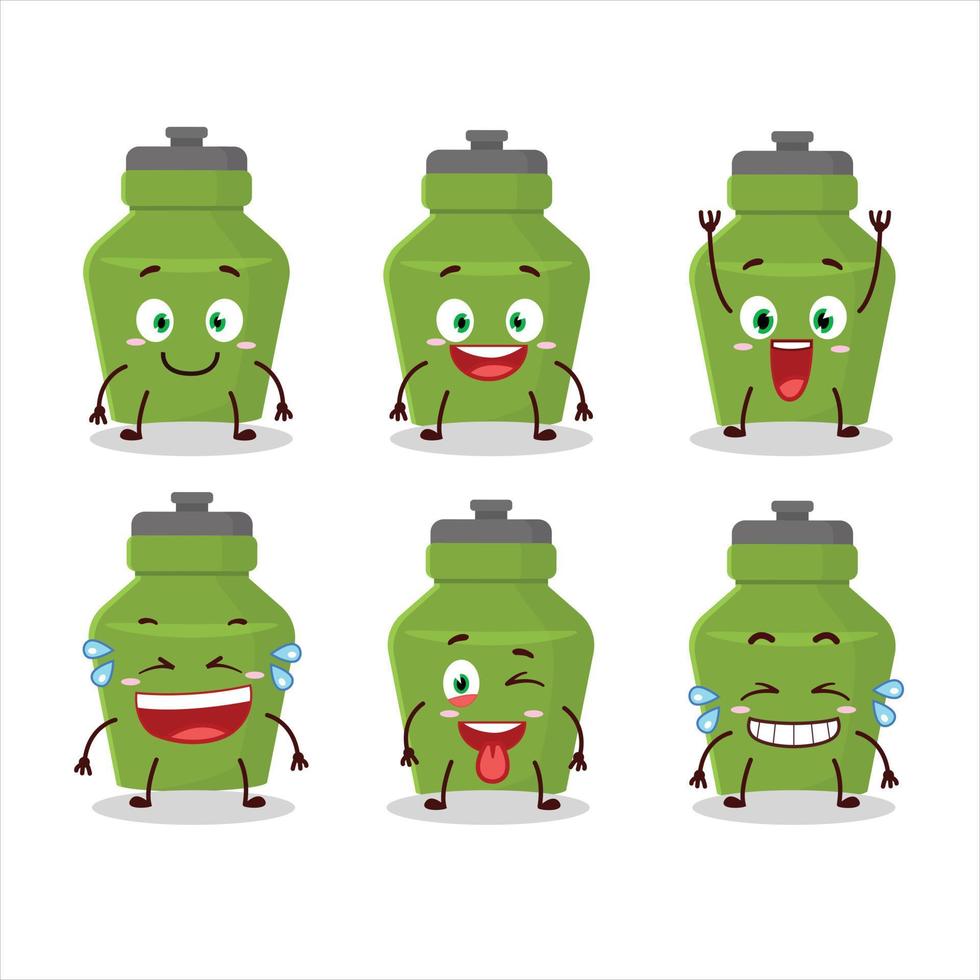 dibujos animados personaje de verde bebida botella con sonrisa expresión vector