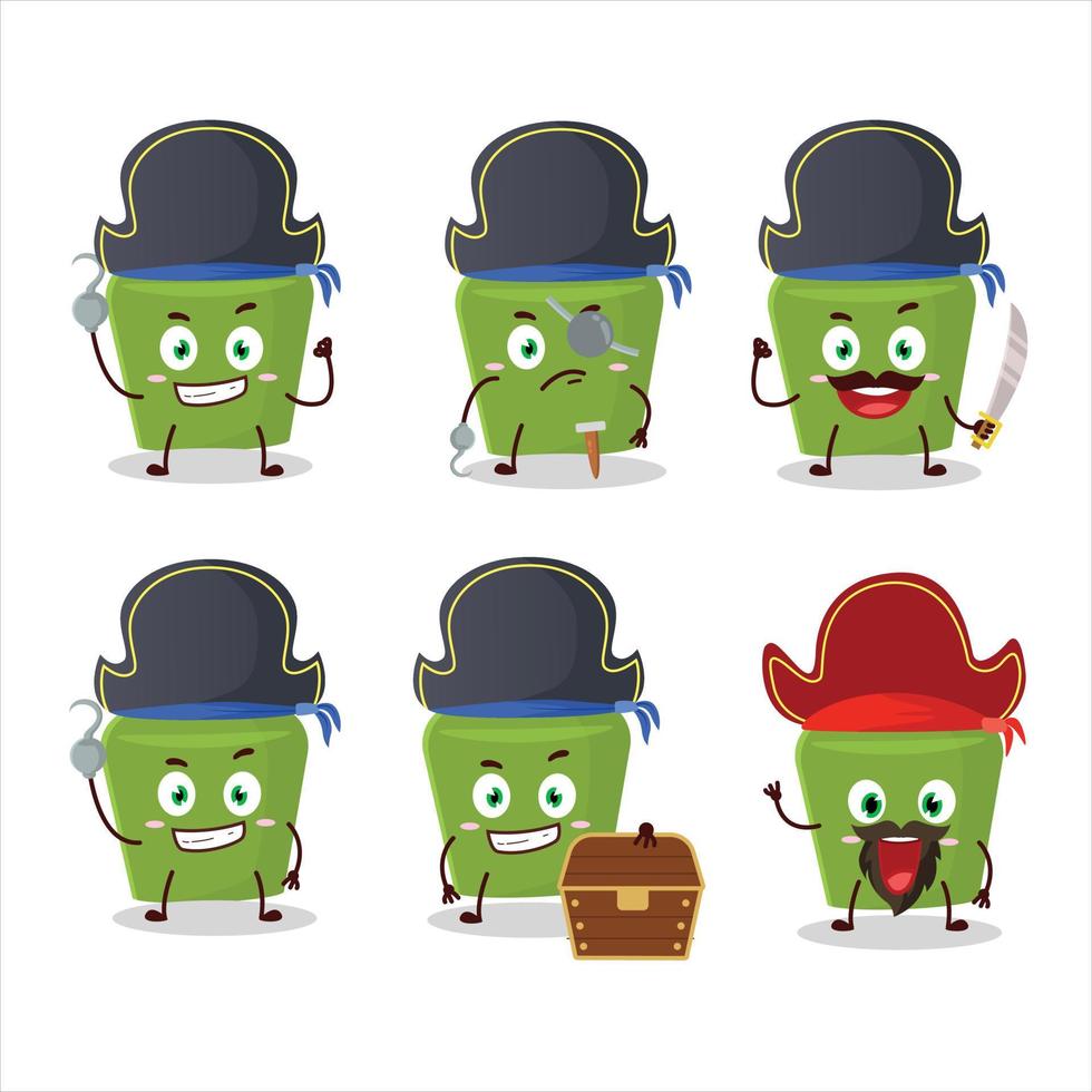 Cartoon character of green drink bottle with various pirates emoticons vector