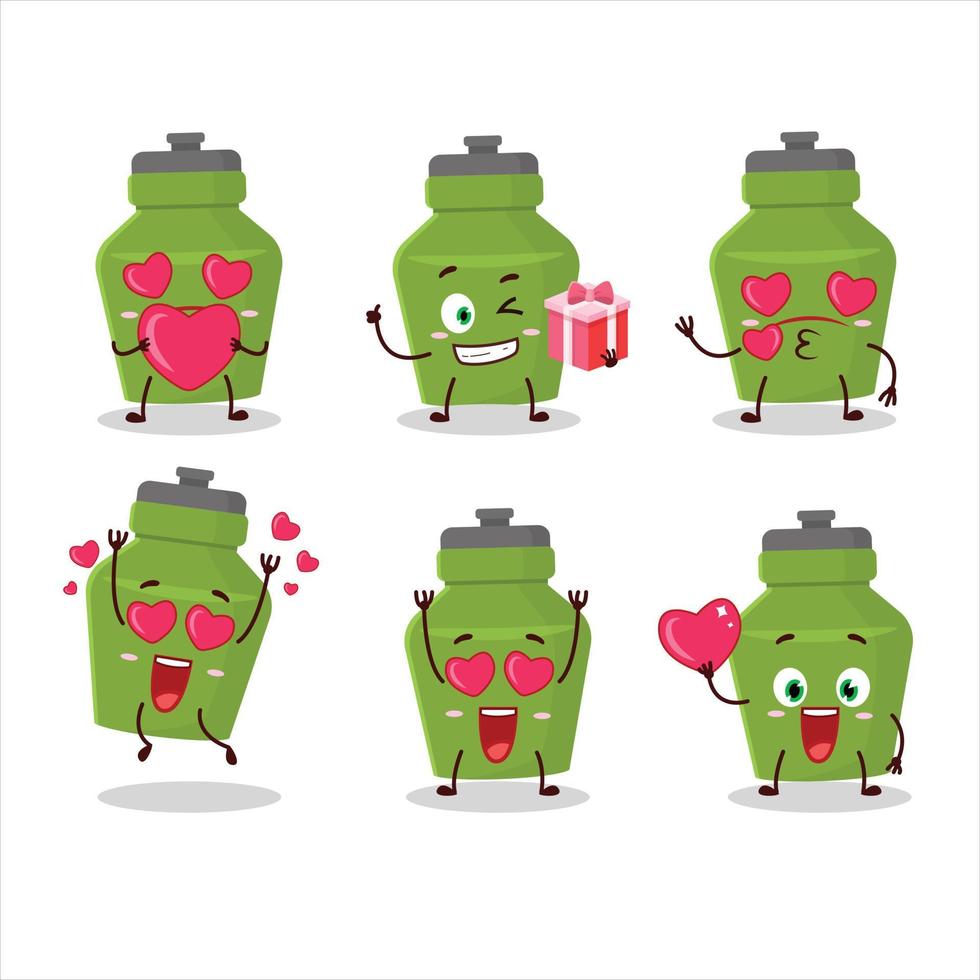 Green drink bottle cartoon character with love cute emoticon vector