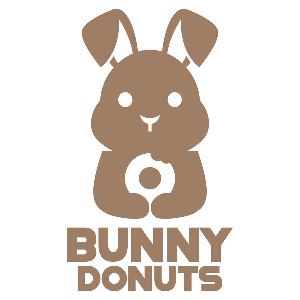 Modern vector flat design simple minimalist logo template of cute rabbit donut cartoon head vector for brand, emblem, label, badge. Isolated on white background.