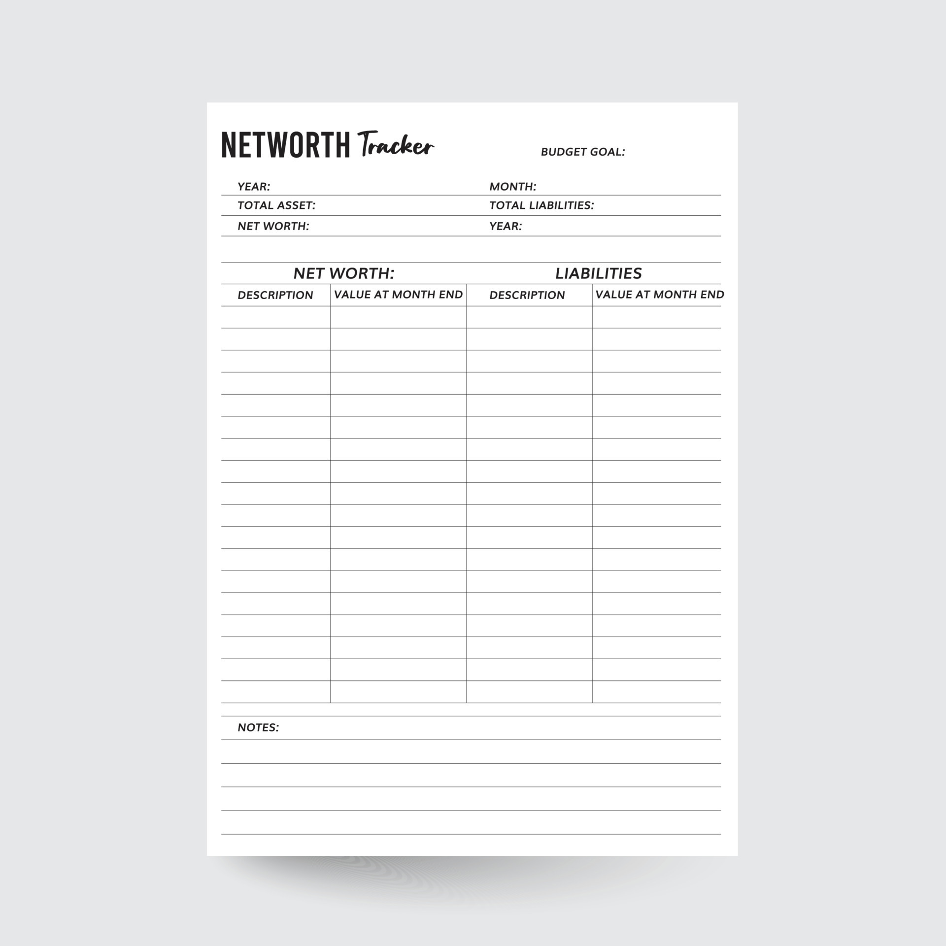 Net Worth Tracker,Budget Planner,Financial Worth Worksheet