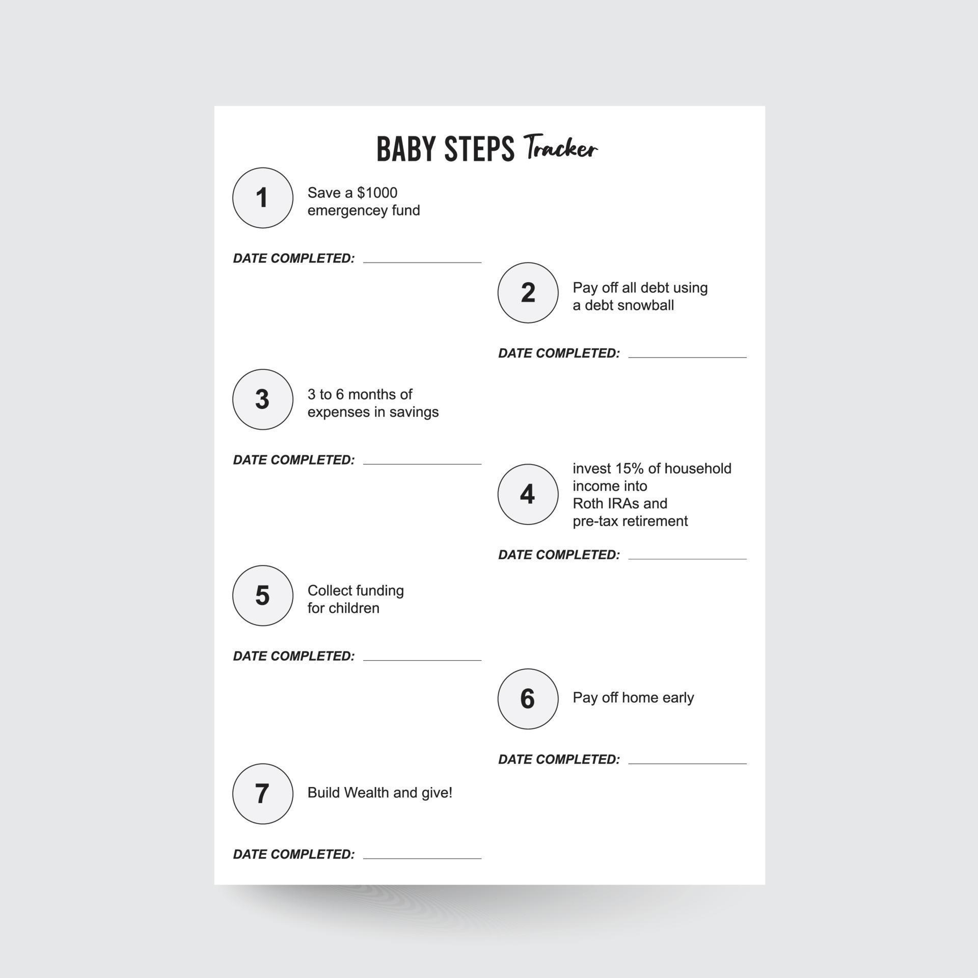 Baby Steps Tracker Baby Step Progress Tracker baby steps printable Dave