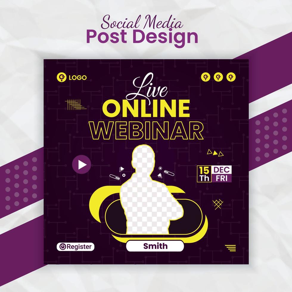 Digital marketing online business live streaming webinar and corporate conference social media post banner template for marketing agency flyer with creative layout style and business post card vector