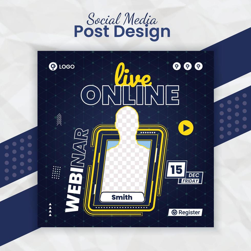 Digital marketing online business live streaming webinar and corporate conference social media post banner template for marketing agency flyer with creative layout style and business post card vector