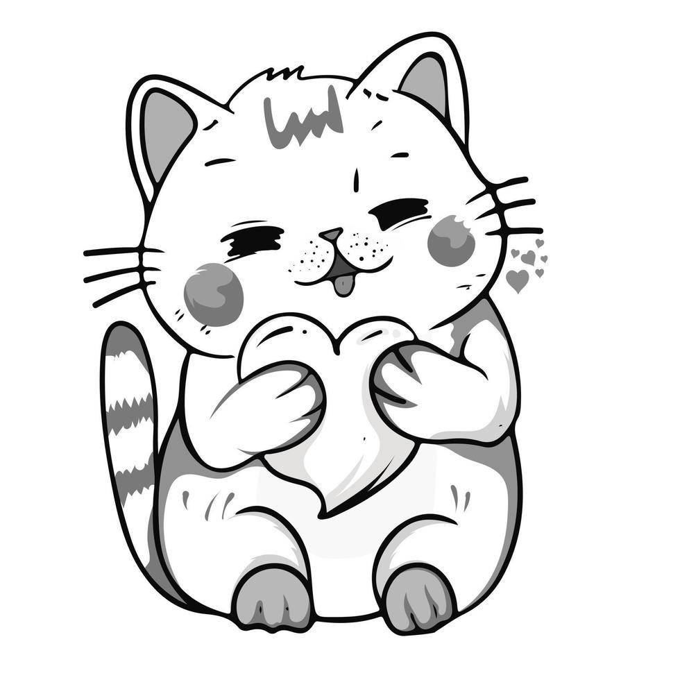 Coloring Page Outline Of cartoon fluffy Cute cat. Coloring book page for children. vector