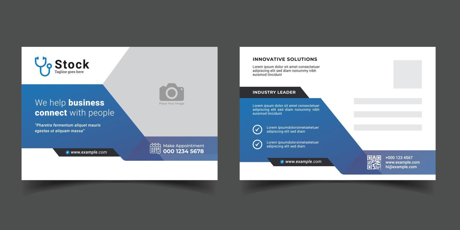 editable blue corporate postcard business postcard template design. vector