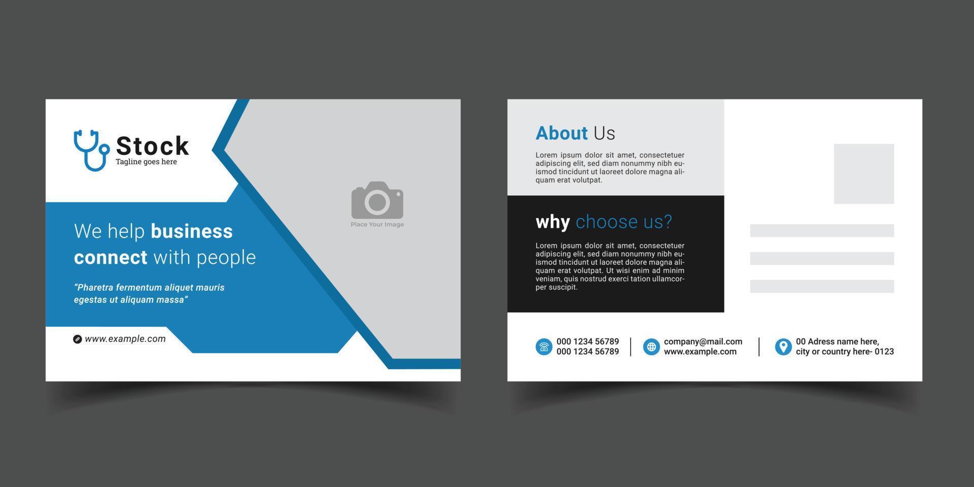 editable blue corporate postcard business postcard template design. vector