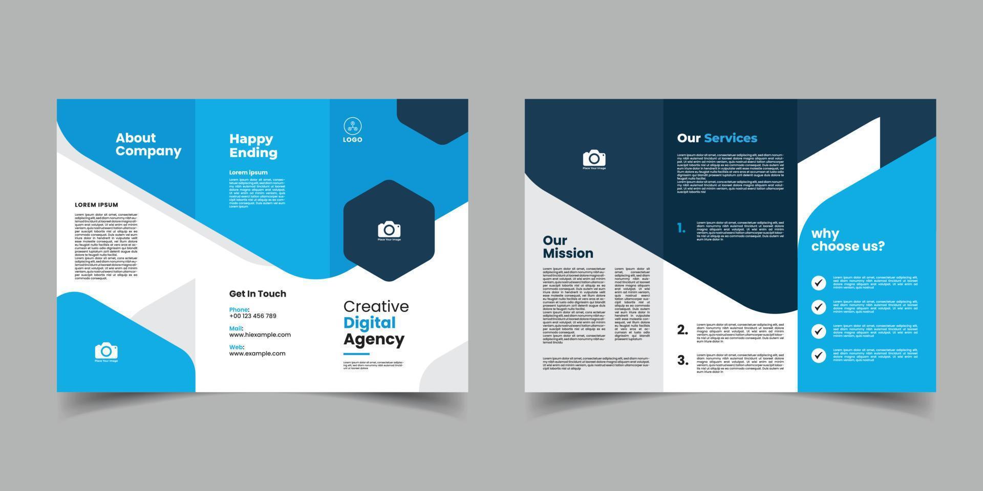 editable a4 blue business trifold brochure template design vector