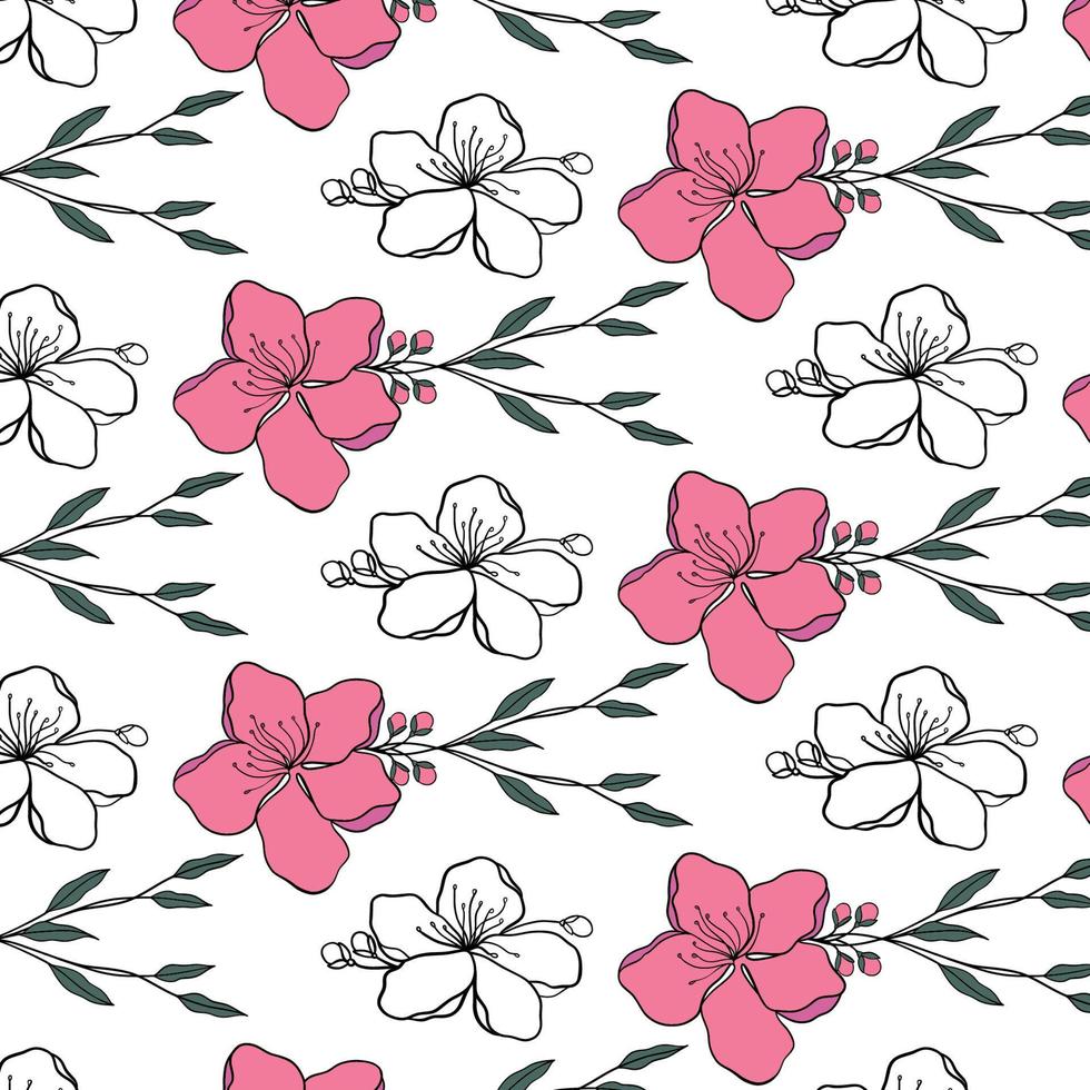 Two-color vector floral pattern. Design for wallpaper, wrapping paper, background, fabric. Vector seamless pattern with decorative climbing flowers.