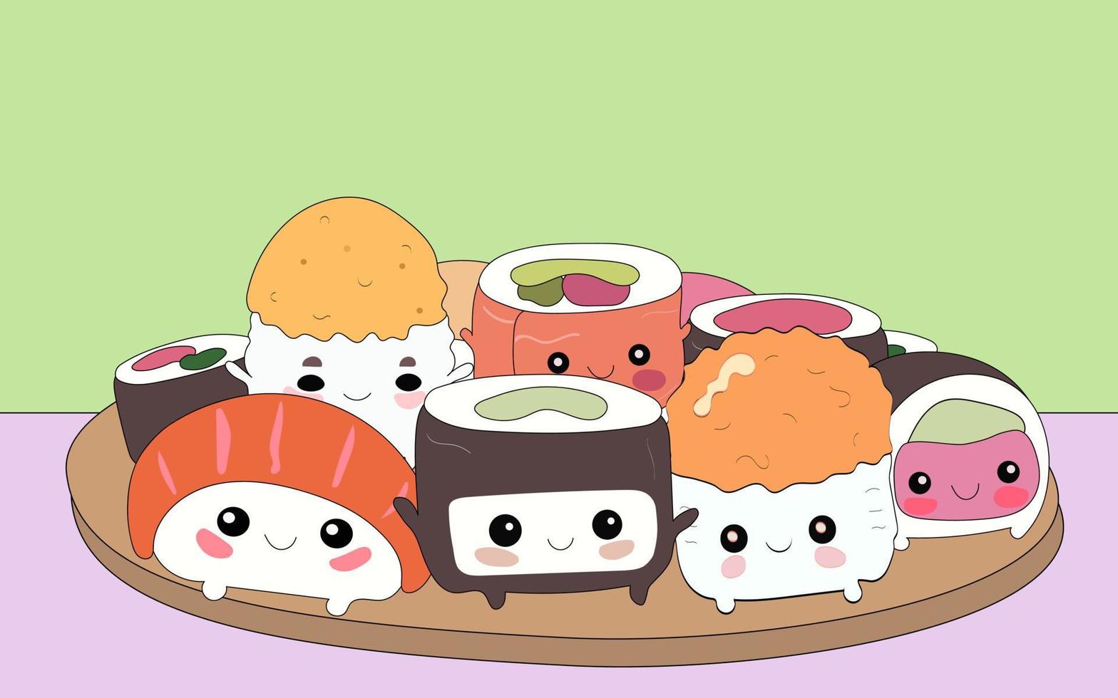 cute hand drawn sushi rolls vector