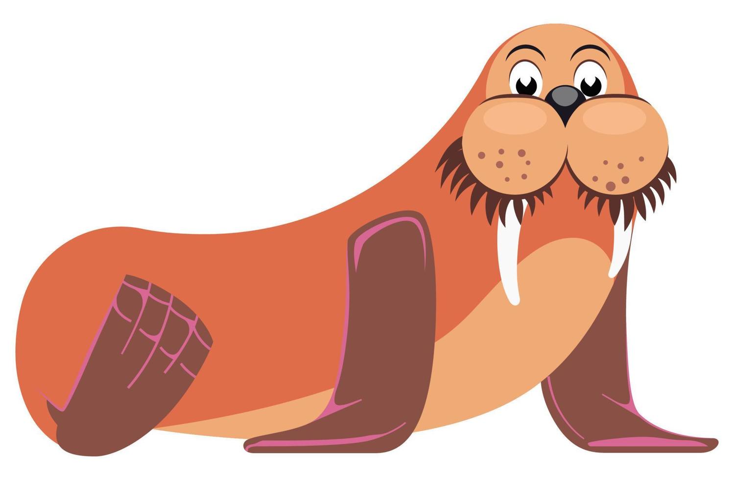 Cute cartoon flat walrus side view isolated on white background. Vector illustration for icon, symbol, logo, children's book design.