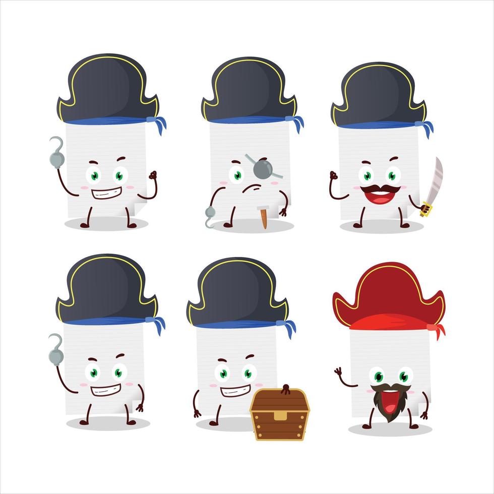 dibujos animados personaje de que hacer lista papel con varios piratas emoticones vector