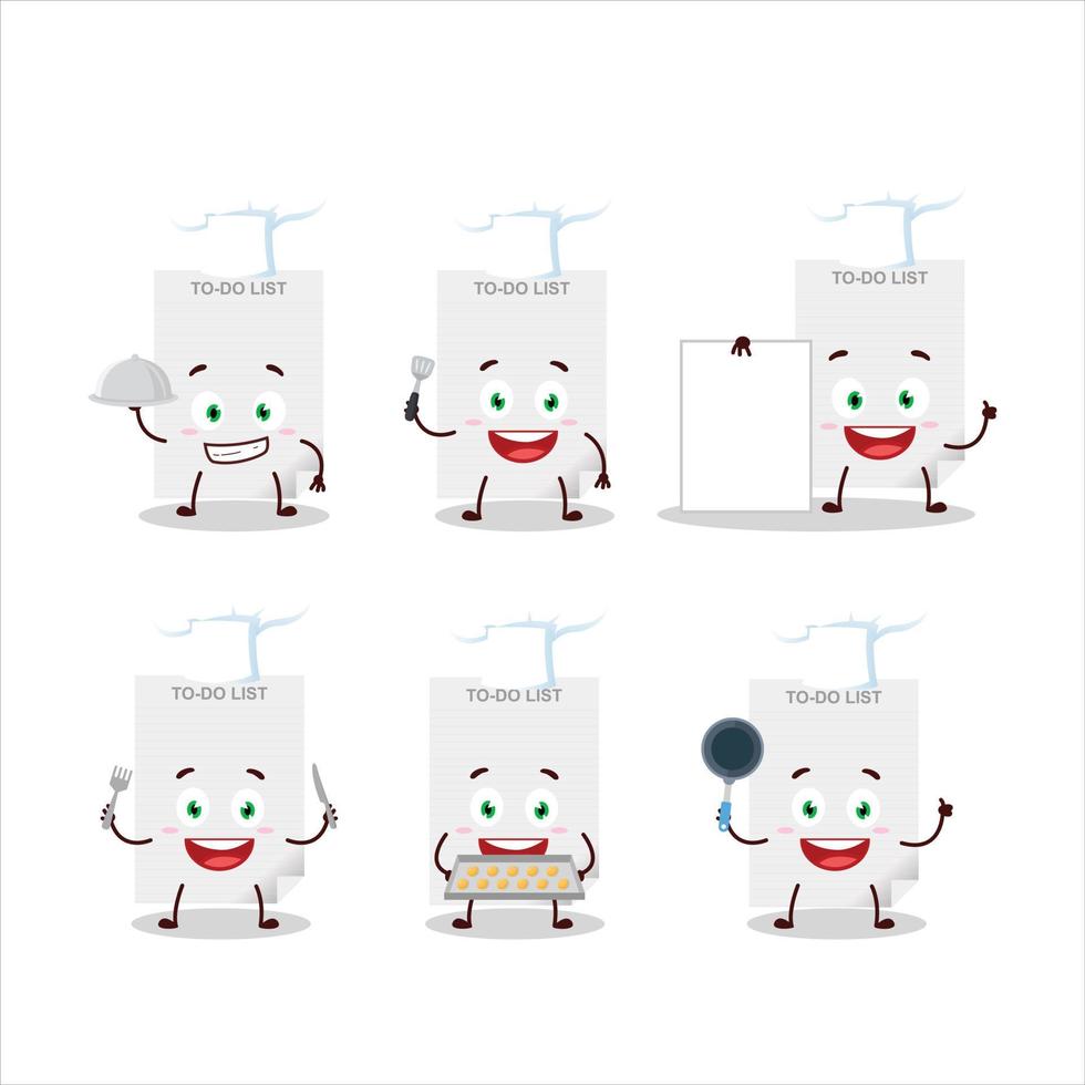 Cartoon character of to-do list paper with various chef emoticons vector