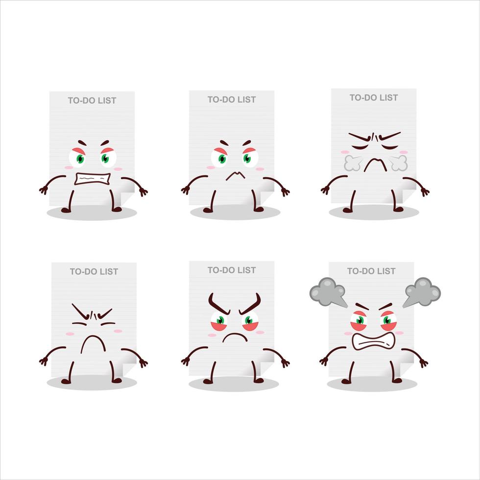 To-do list paper cartoon character with various angry expressions vector