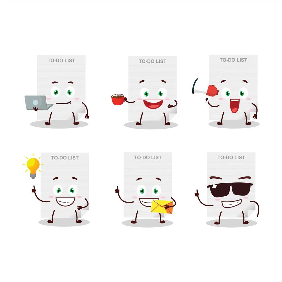 To-do list paper cartoon character with various types of business emoticons vector
