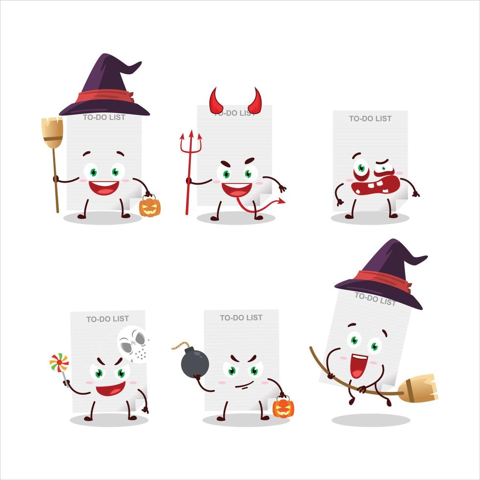 Halloween expression emoticons with cartoon character of to-do list paper vector