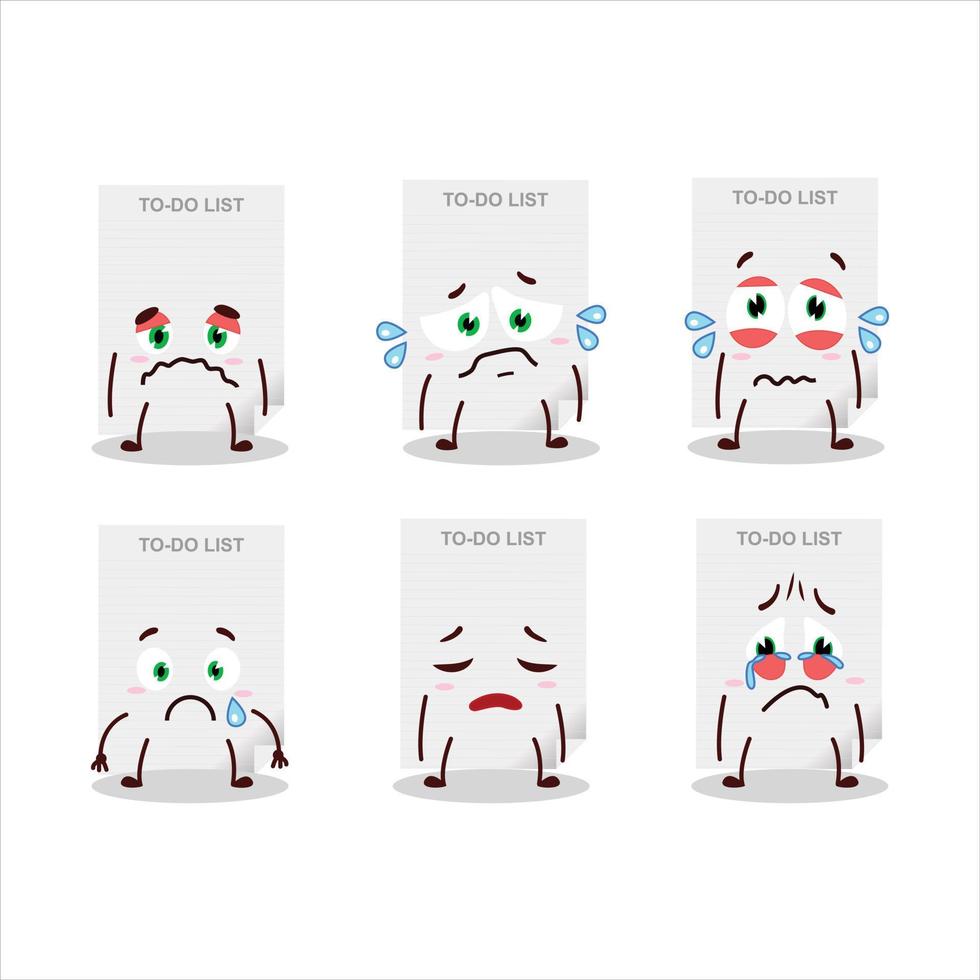 To-do list paper cartoon character with sad expression vector