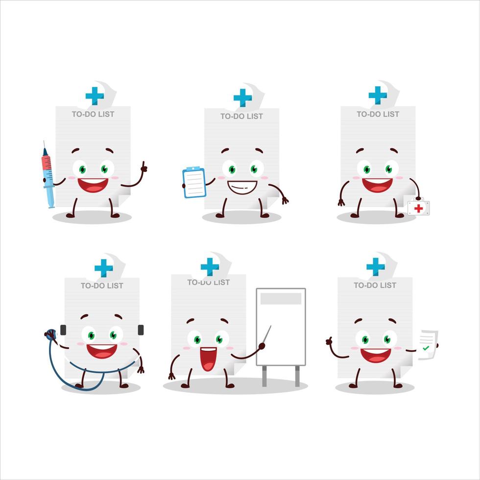 Doctor profession emoticon with to-do list paper cartoon character vector