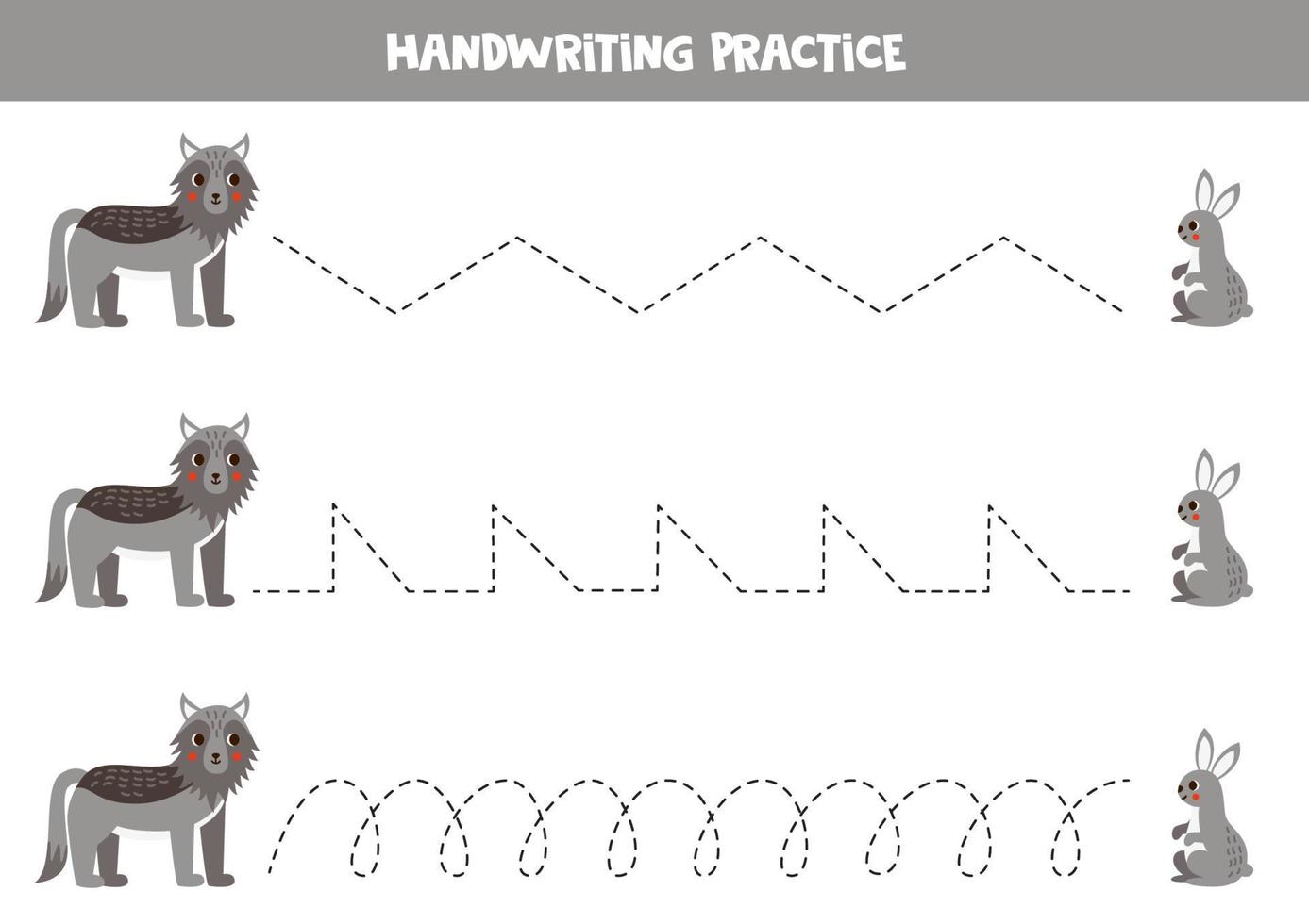 Tracing lines for kids. Cartoon cute wolf and rabbit. vector