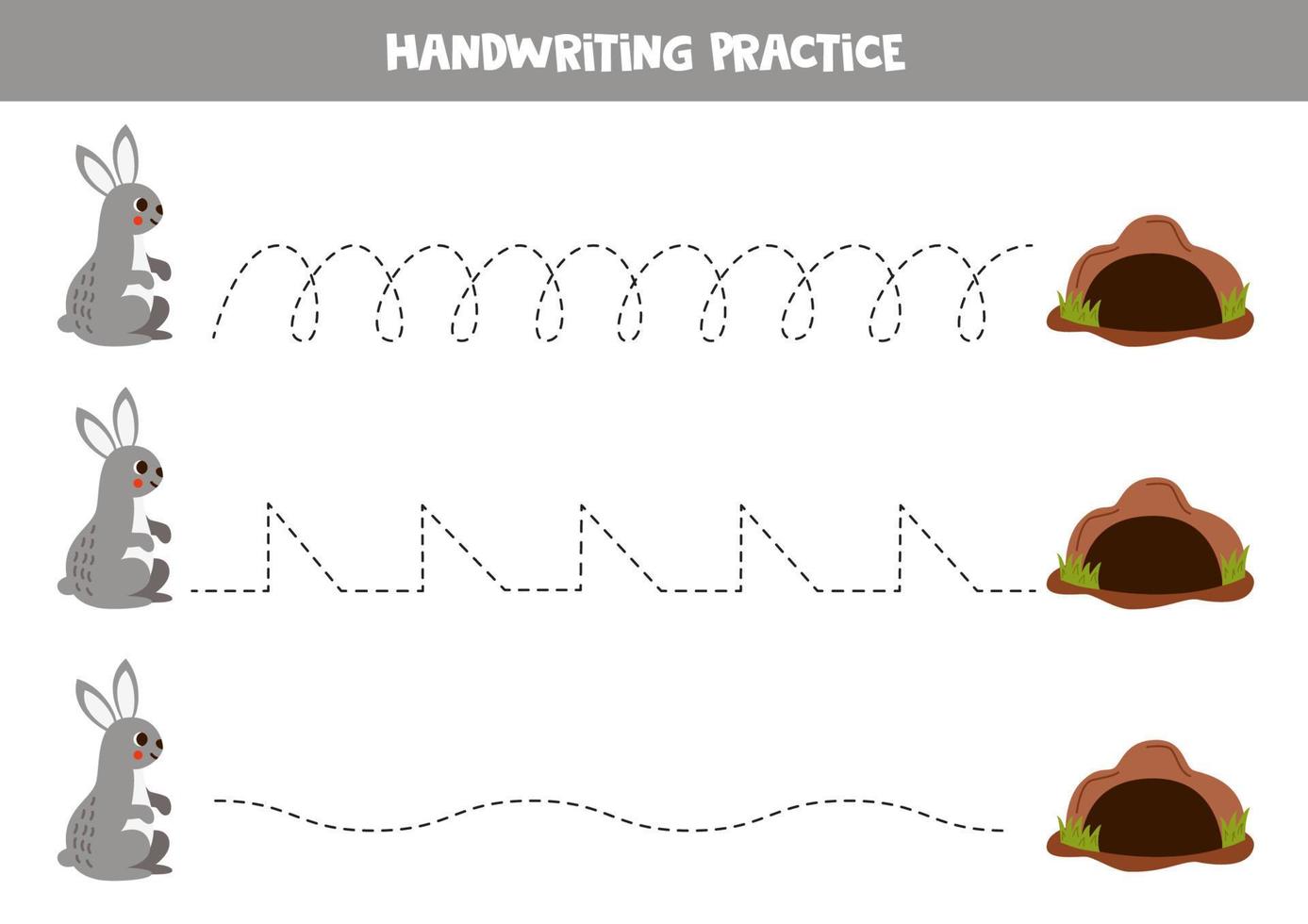 Tracing lines for kids. Cartoon cute rabbit and its mink. vector