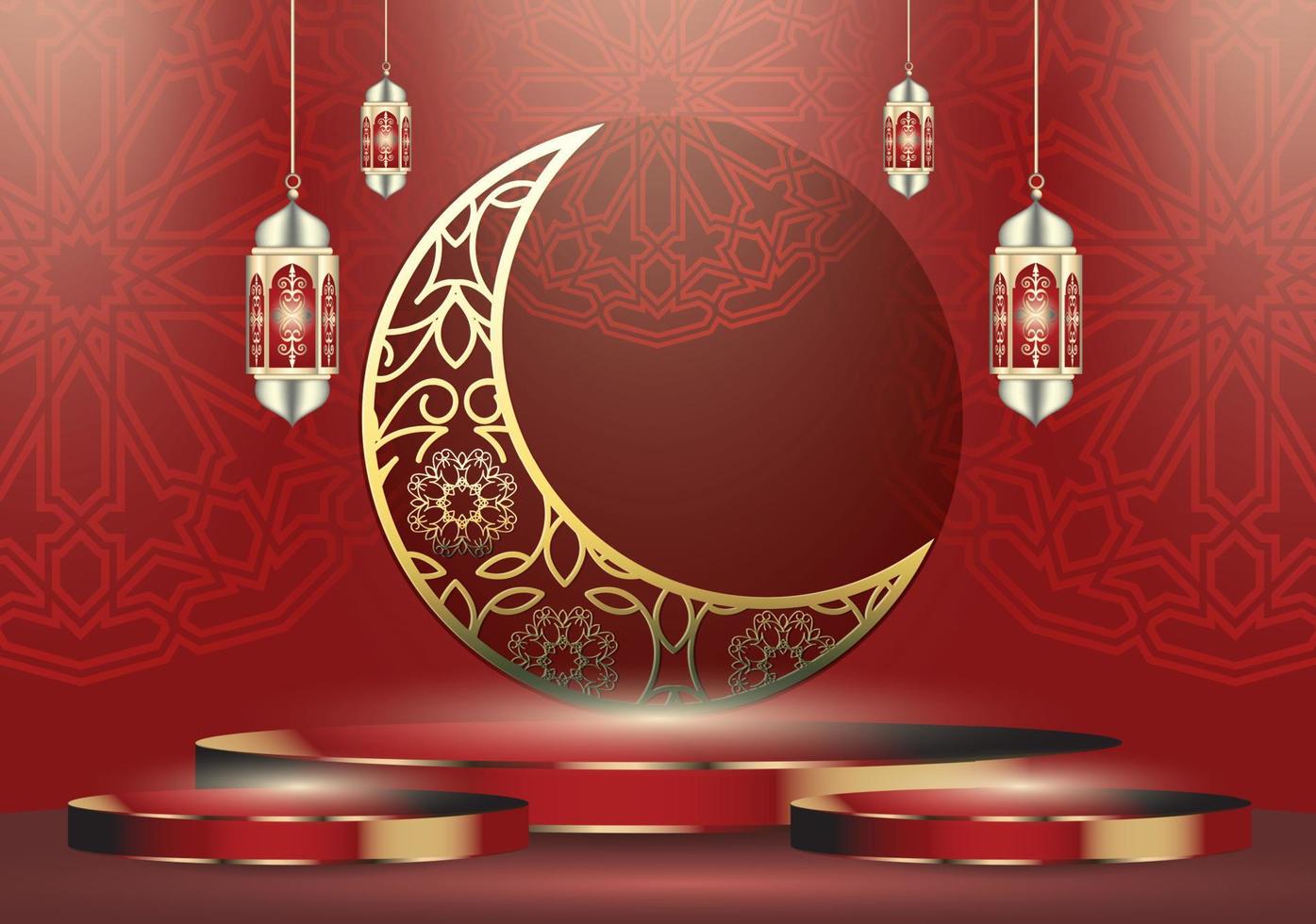 islámico fiesta celebracion bandera diseñado con creciente Luna y ilustración de mezquita. antecedentes adecuado para Ramadán y eid al-fitr vector