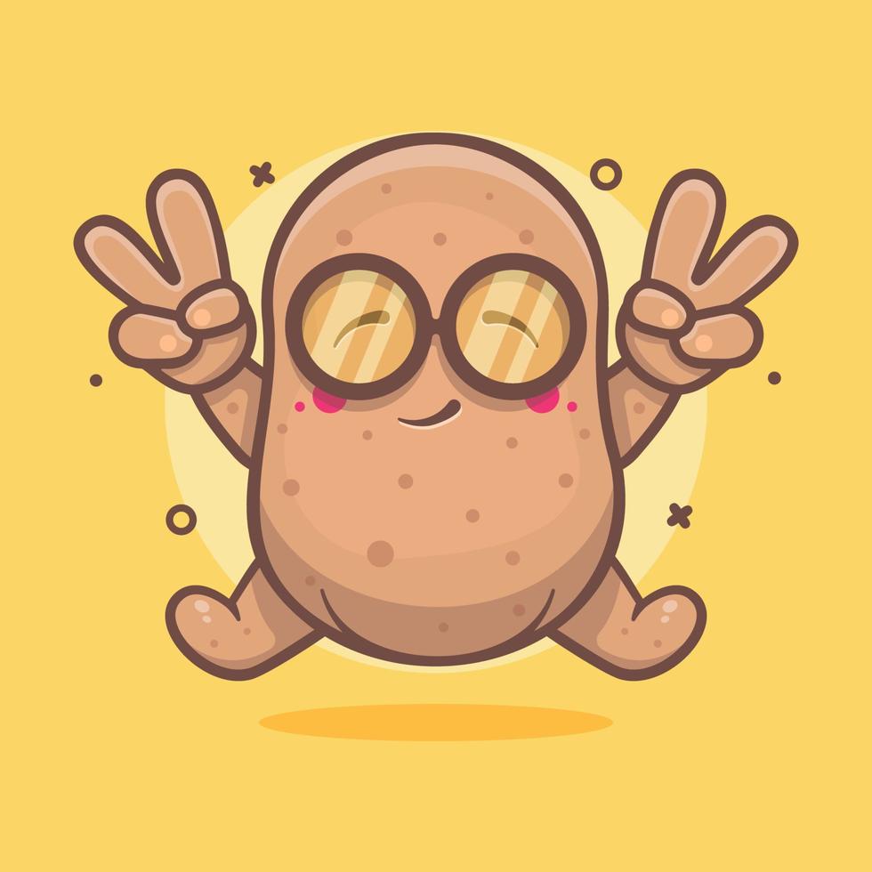 funny potato vegetable character mascot with peace sign hand gesture isolated cartoon in flat style design vector