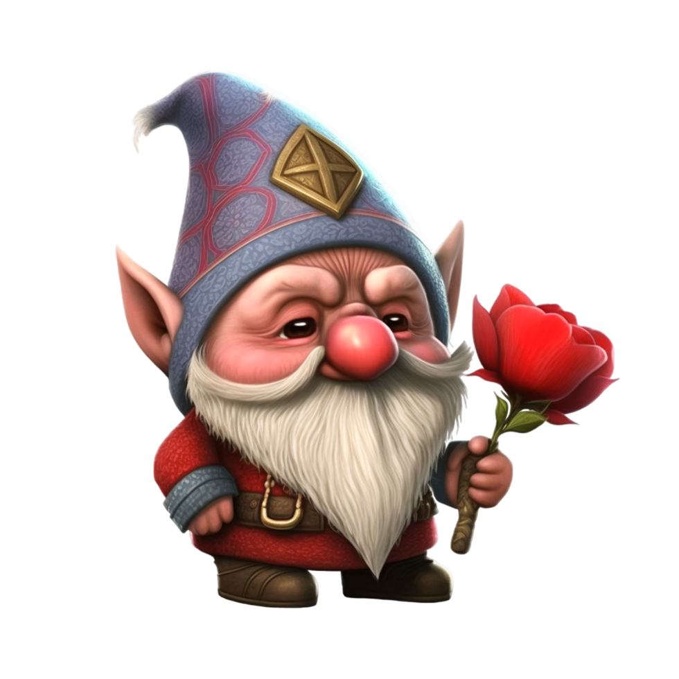 3d Cute Valentines Day Gnome With Love Rose Flowers png