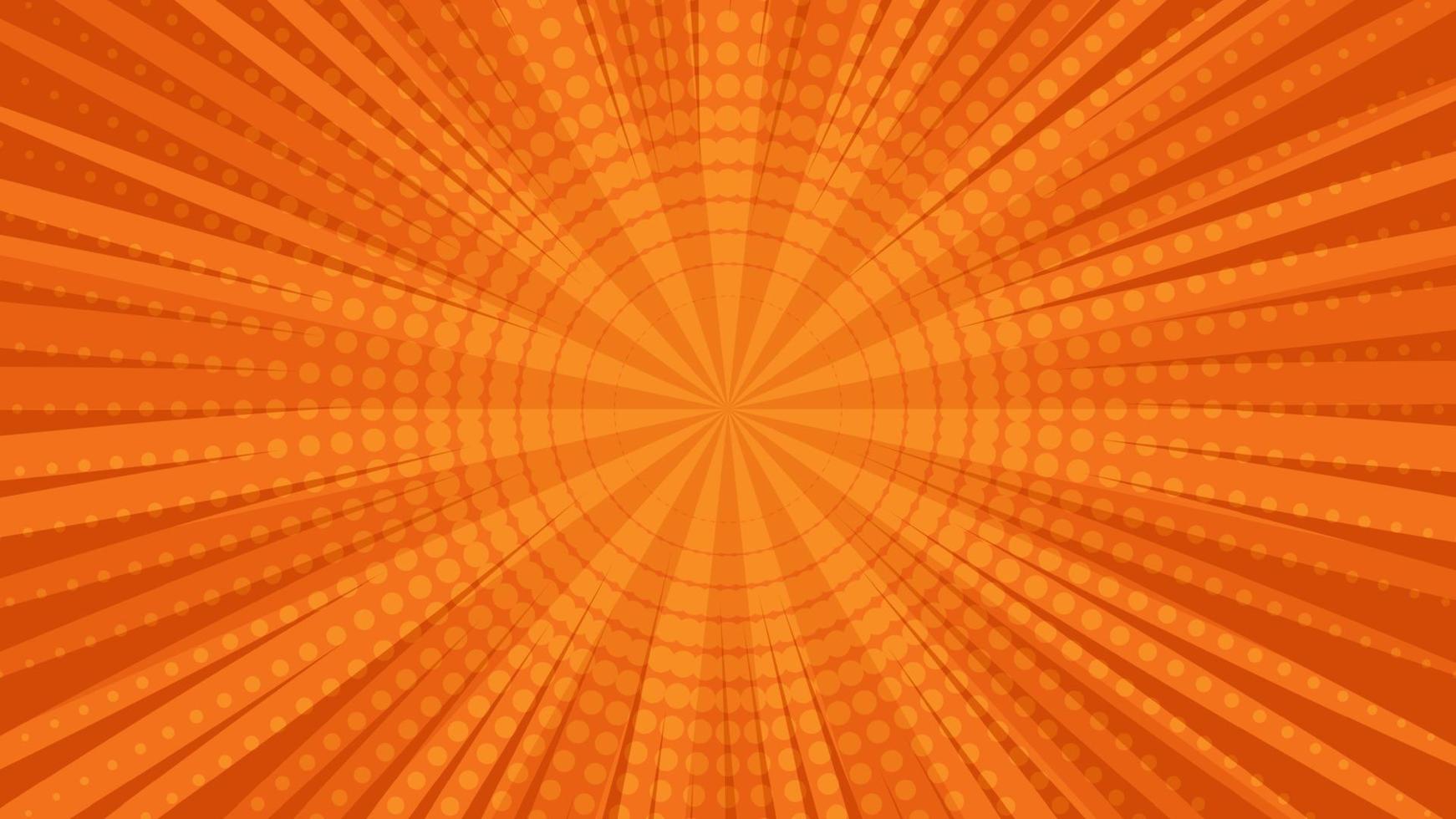 Orange comic book page background in pop art style with empty space. Template with rays, dots and halftone effect texture. Vector illustration
