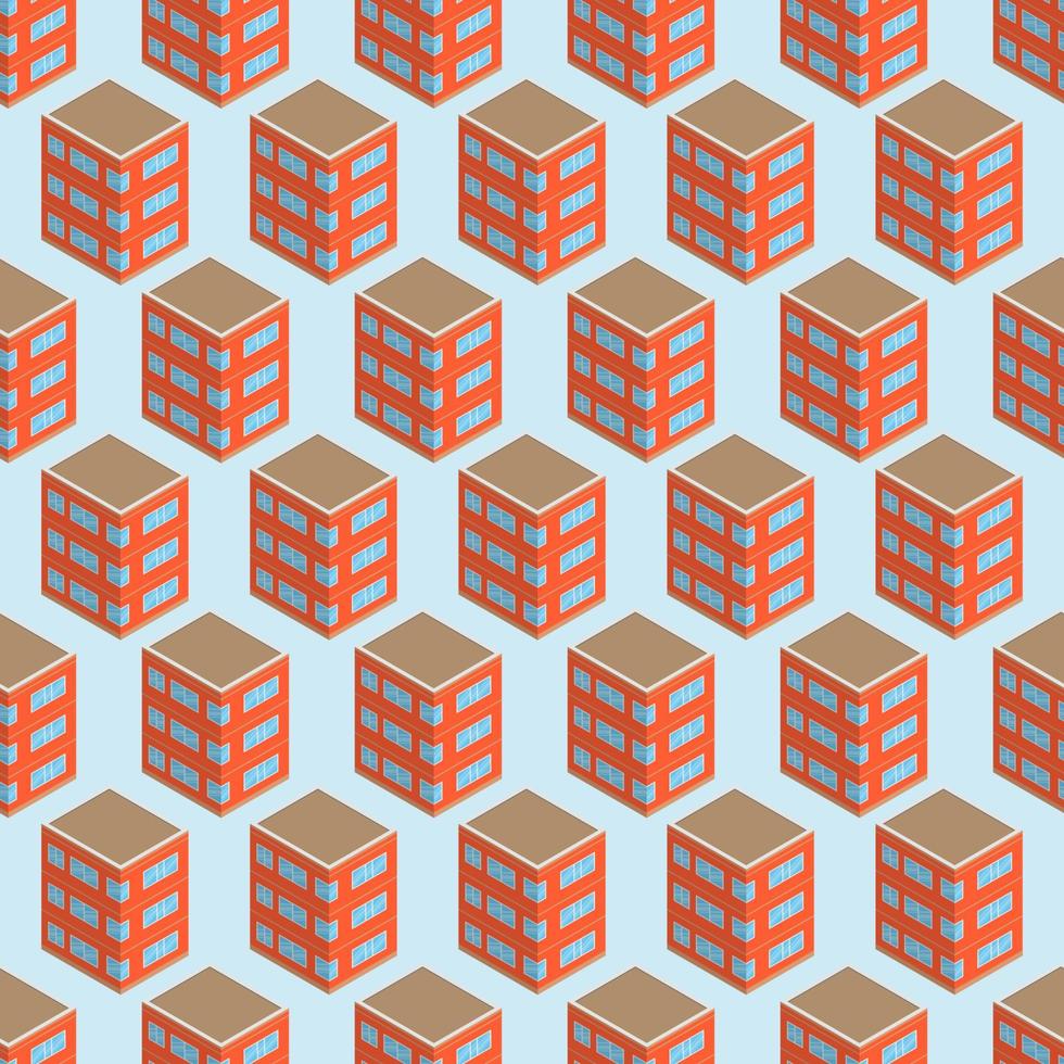 Isometric building seamless pattern. Urban architecture concept background. City buildings in isometric style. Vector illustration.