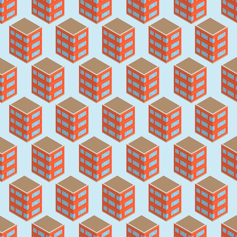 Isometric building seamless pattern. Urban architecture concept background. City buildings in isometric style. Vector illustration.
