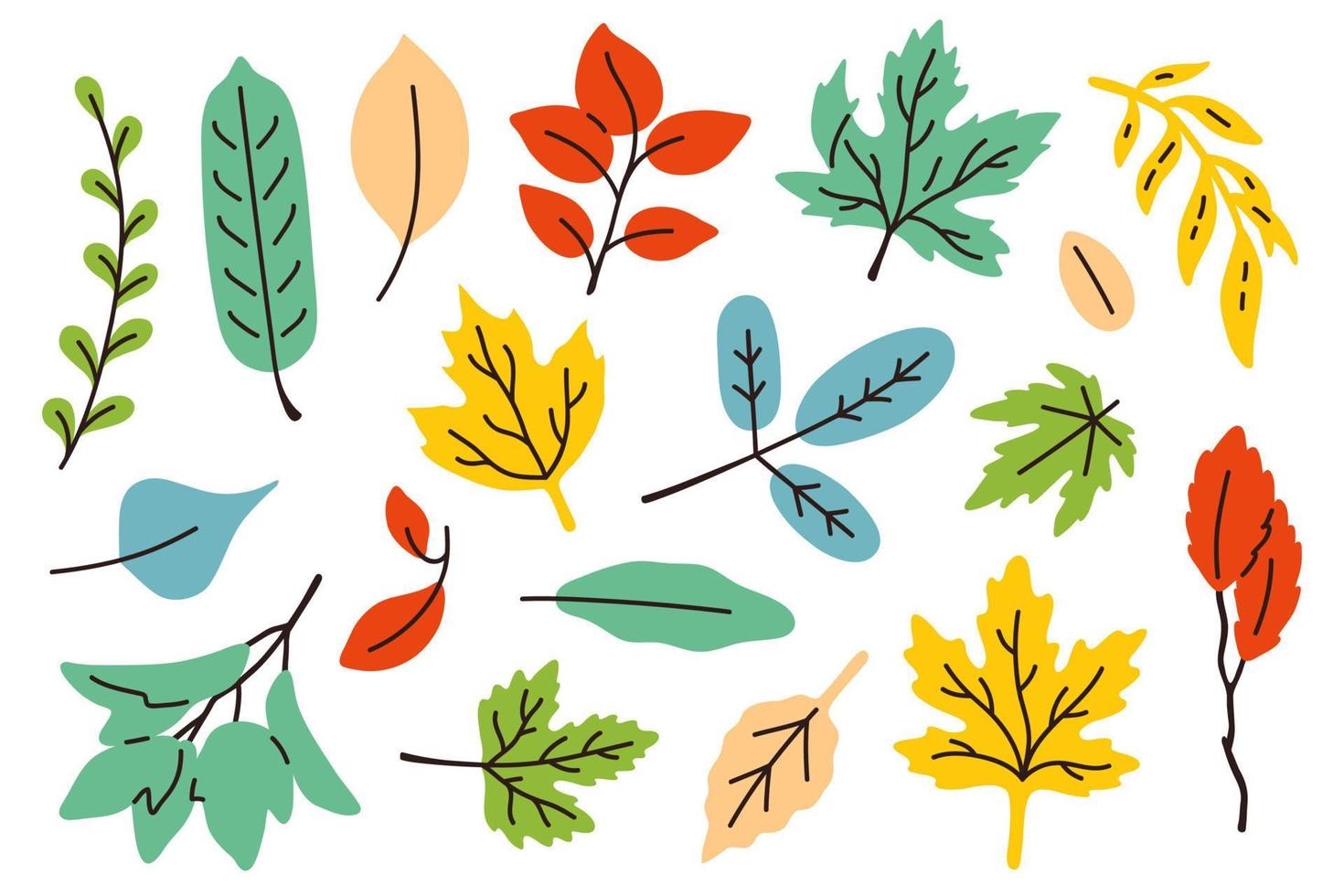 illustration set of doodle autumn leaves vector